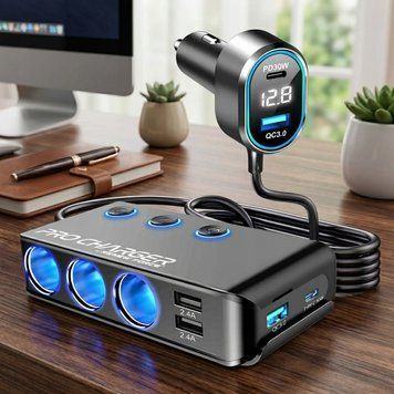 Rozdzielacz zapalniczki 6 port&oacute;w USB 3 gniazda LED woltomierz