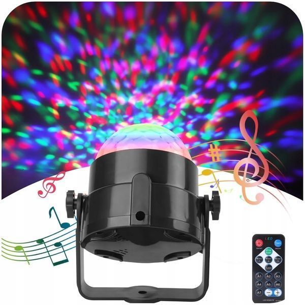 Kula disco LED RGB projektor muzyczny stroboskop pilot 360&deg;