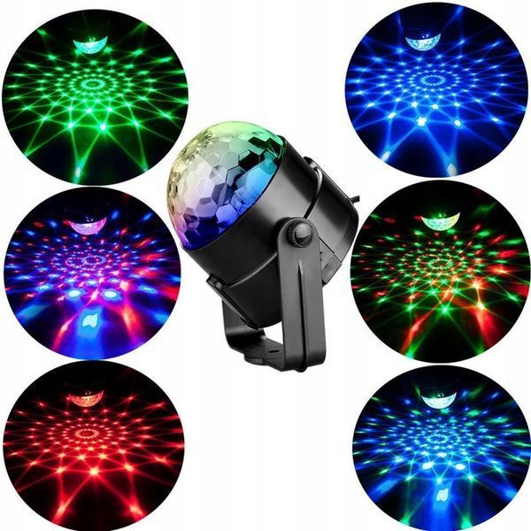 Kula disco LED RGB projektor muzyczny stroboskop pilot 360&deg;