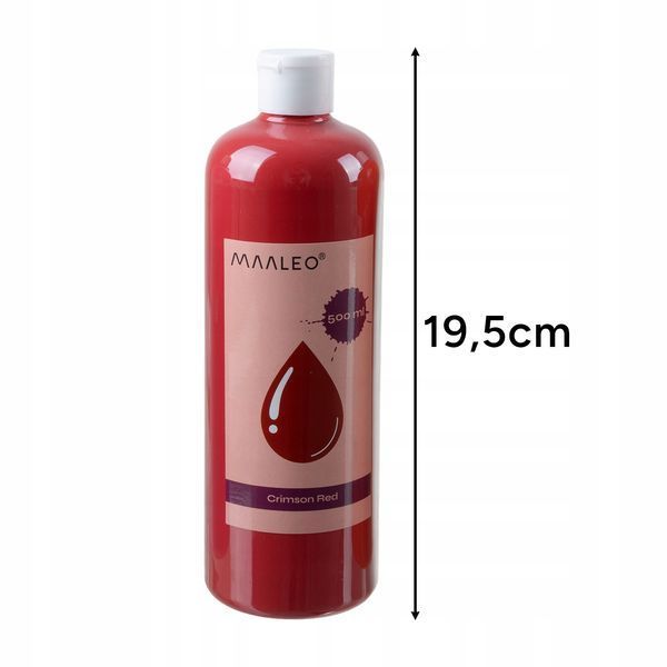 Farby Plakatowe MAALEO 18 Kolor&oacute;w po 500 ml Szkolne Zestaw w Butelkach 9L, Biały
