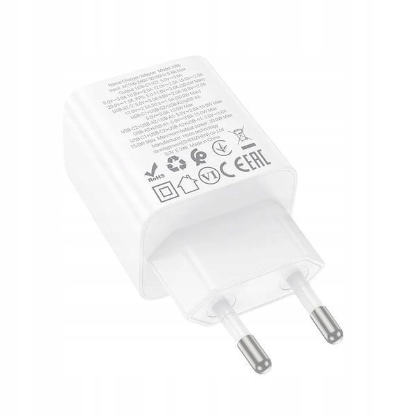Ładowarka sieciowa do telefonu Hoco 2 x USB C + 2 x USB A QC3.0 PD 3A 30W, Biały