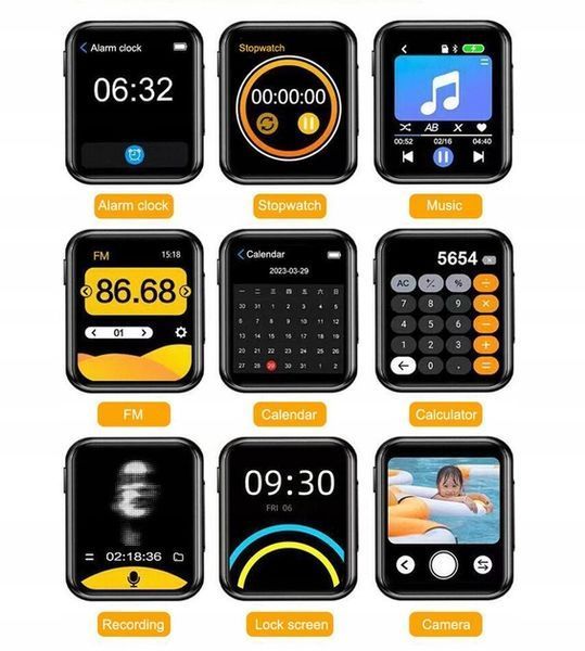 Odtwarzacz MP3 Benjie R1 16Gb z kamerą wideo Bluetooth 5.4 Hi-Fi, Czarny