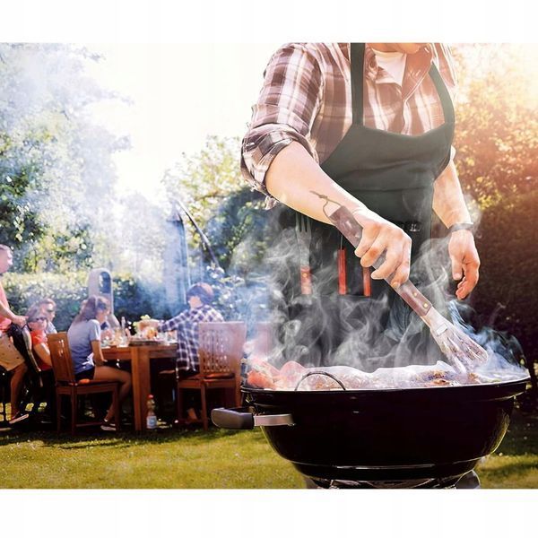 FARTUCH KUCHENNY GRILLOWY DO GRILLA FRYZJERSKI Z KIESZENIAMI TORBA GRUBY, Czarny
