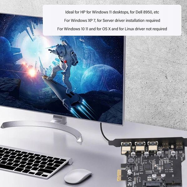 Karta PCIe USB 3.2 Gen1, 5 port&oacute;w (3xA+2xC), przepustowość 20 Gb/s