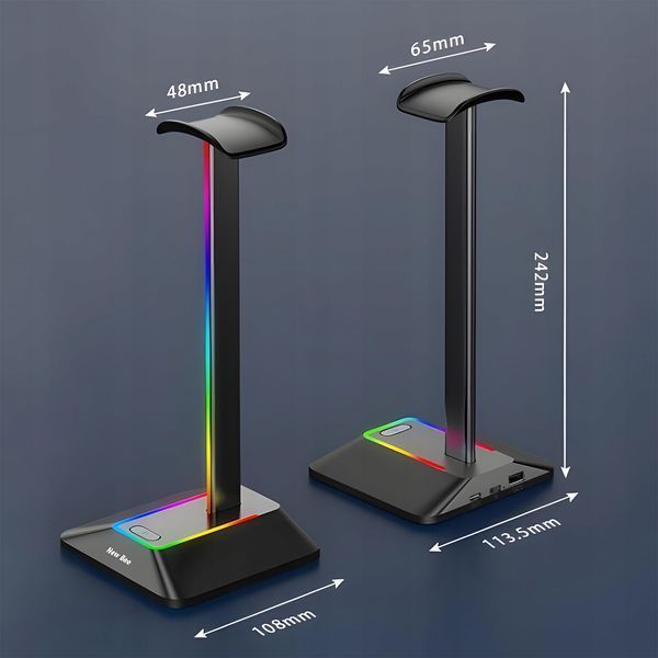 STOJAK NA SŁUCHAWKI Z8 czarny z podświetleniem RGB i portami USB