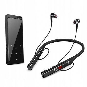 Zestaw MP3 MP4 Bluetooth 64GB FM Dyktafon E-book Czarny + BT 5.0 100h, Czarny