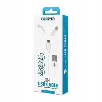 Forever 3in1 Kabel USB - Lightning + USB-C + microUSB 1 m biały, Biały