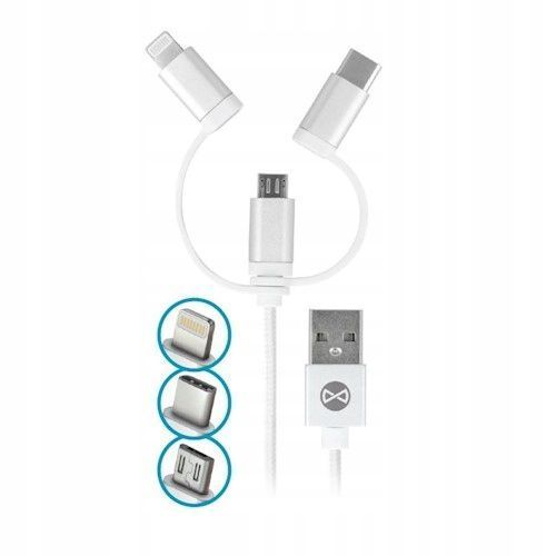 Forever 3in1 Kabel USB - Lightning + USB-C + microUSB 1 m biały, Biały