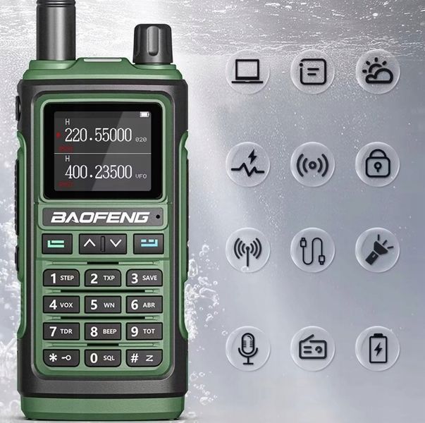 Radio VHF/UHF z Pasmem Lotniczym, Kolorowy LCD, Ładowanie USB-C