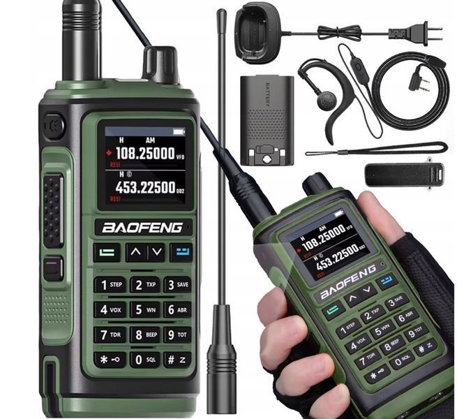 Radio VHF/UHF z Pasmem Lotniczym, Kolorowy LCD, Ładowanie USB-C