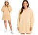 Beżowa Bluza Oversize XXL z Kapturem Miękka Futrzana Ciepła Długa Kocobluza, Beżowy