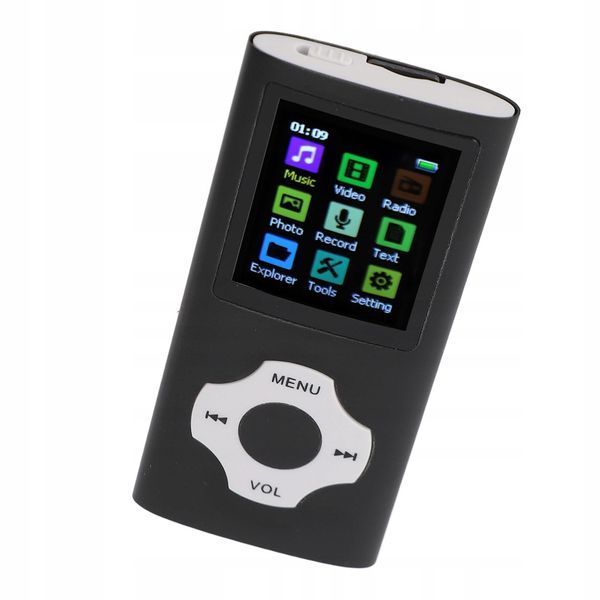 Multimedialny odtwarzacz MP3/MP4 1.8 muzyka filmy radio FM dyktafon e-booki, Czarny