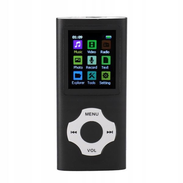 Multimedialny odtwarzacz MP3/MP4 1.8 muzyka filmy radio FM dyktafon e-booki, Czarny