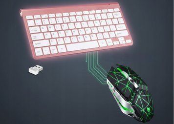 Gamingowy komplet bezprzewodowy kompaktowa klawiatura + cicha mysz RGB LED, Czarny