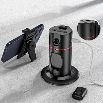 Obrotowy uchwyt na smartfona P02 &ndash; selfie stick, statyw, czujnik ruchu 360&deg;, Czarny