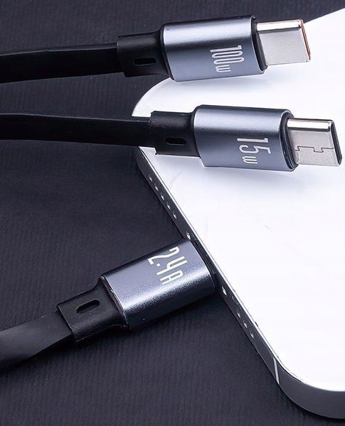 Kabel Zwijany USB-C 3 w 1 Lightning do iPhone 2 x USB - C 1,2m 3w1 100W, Czarny