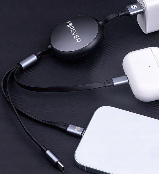 Kabel Zwijany USB-C 3 w 1 Lightning do iPhone 2 x USB - C 1,2m 3w1 100W, Czarny