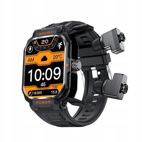 Smartwatch 2w1 ze Słuchawkami TWS Bluetooth NFC Rozmowy IP67 Srebrny