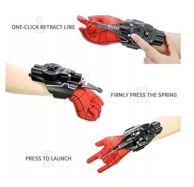 Rękawica Spider-Man strzelająca pajęczyną z latarką i akumulatorem, Czarny